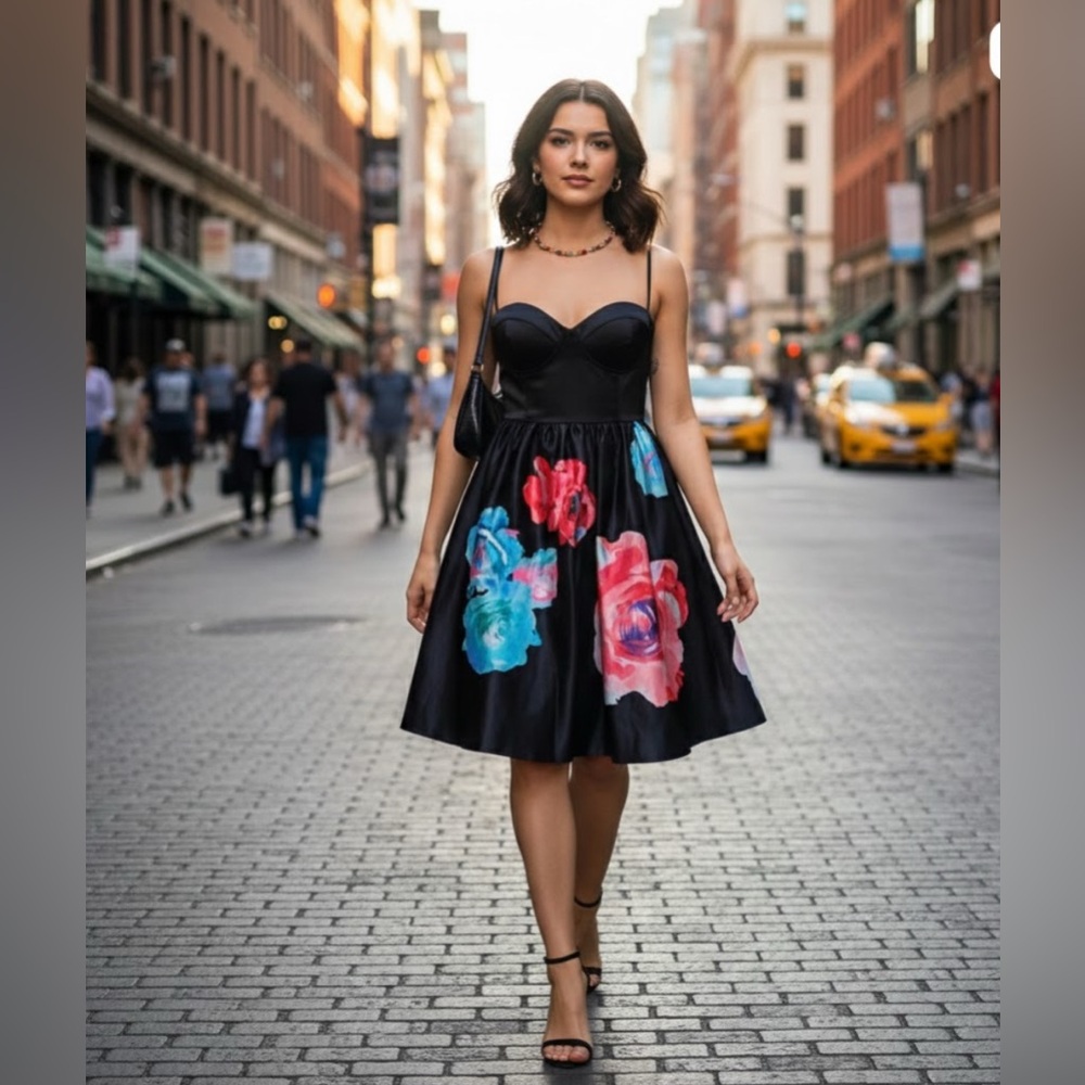 Nasty Gal Black Floral satin dress  Size S
